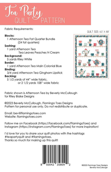Tea Party Quilt PATTERN P138 by Beverly McCullough - Riley Blake Designs - INSTRUCTIONS Only - Teacups Teapots Fat Quarter Friendly
