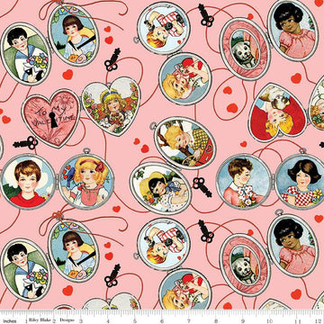 CLEARANCE All My Heart Key to My Heart CD14135 Pink - Riley Blake Designs - DIGITALLY PRINTED Vintage Valentine's Day - Quilting Cotton