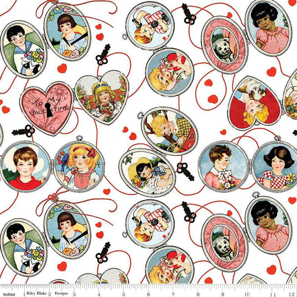 22" End of Bolt - CLEARANCE All My Heart Key to My Heart CD14135 White - Riley Blake - DIGITALLY PRINTED Vintage Valentine's Day - Cotton