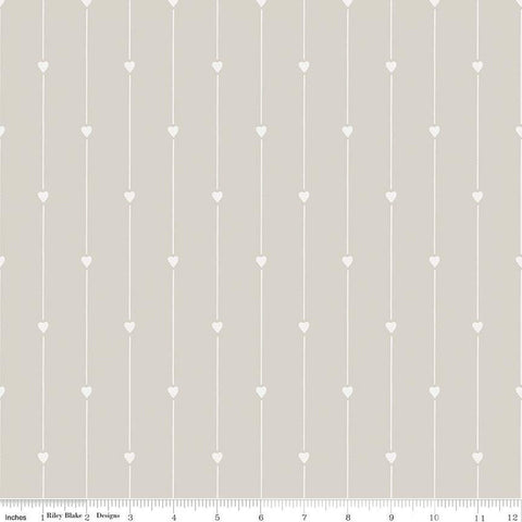 17" End of Bolt - CLEARANCE All My Heart C14142 Heart Strings Gray by Riley Blake - Valentines Hearts Stripes - Quilting Cotton Fabric