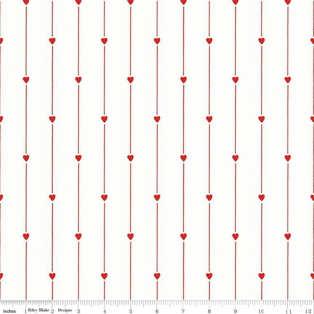 SALE All My Heart C14142 Heart Strings Red by Riley Blake Designs - Valentine's Day Valentines Hearts Stripes - Quilting Cotton Fabric