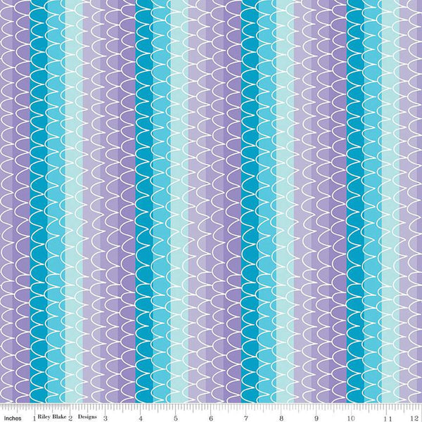 SALE Mer-Mazing Scale Stripes C14192 Lilac by Riley Blake Designs - Scallops Stripe Striped - Quilting Cotton Fabric