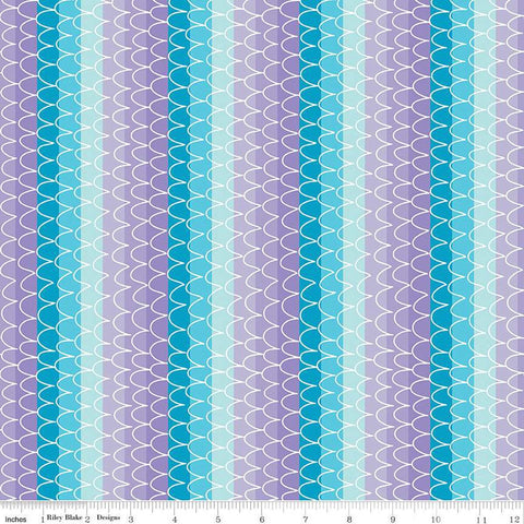 Mer-Mazing Scale Stripes C14192 Lilac by Riley Blake Designs - Scallops Stripe Striped - Quilting Cotton Fabric