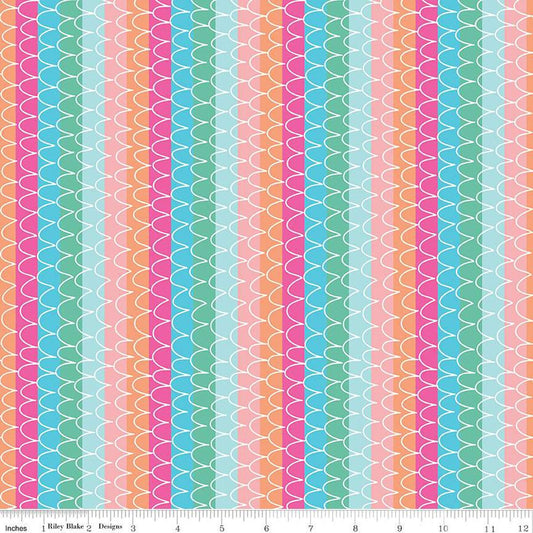 Mer-Mazing Scale Stripes C14192 Multi - Riley Blake Designs - Scallops Stripe Striped - Quilting Cotton Fabric