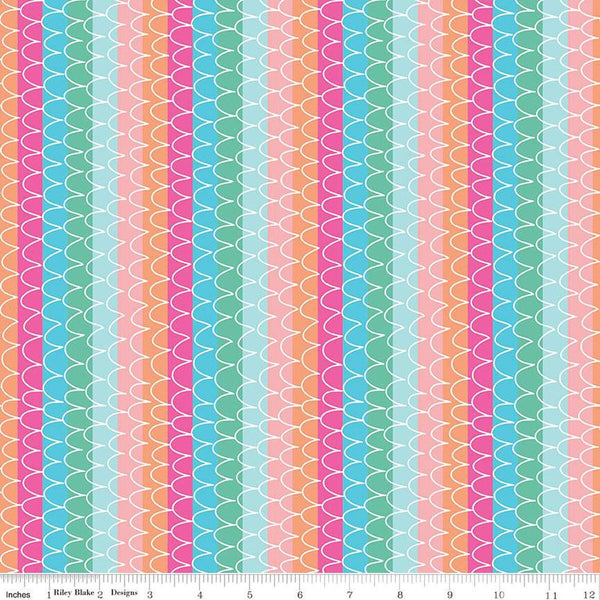 Mer-Mazing Scale Stripes C14192 Multi by Riley Blake Designs - Scallops Stripe Striped - Quilting Cotton Fabric