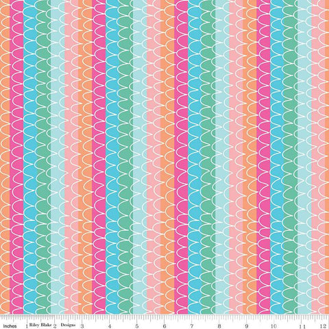 SALE Mer-Mazing Scale Stripes C14192 Multi by Riley Blake Designs - Scallops Stripe Striped - Quilting Cotton Fabric