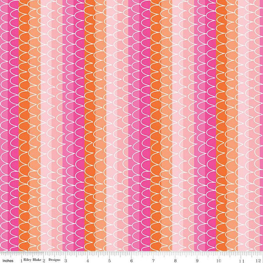 Mer-Mazing Scale Stripes C14192 Pink - Riley Blake Designs - Scallops Stripe Striped - Quilting Cotton Fabric