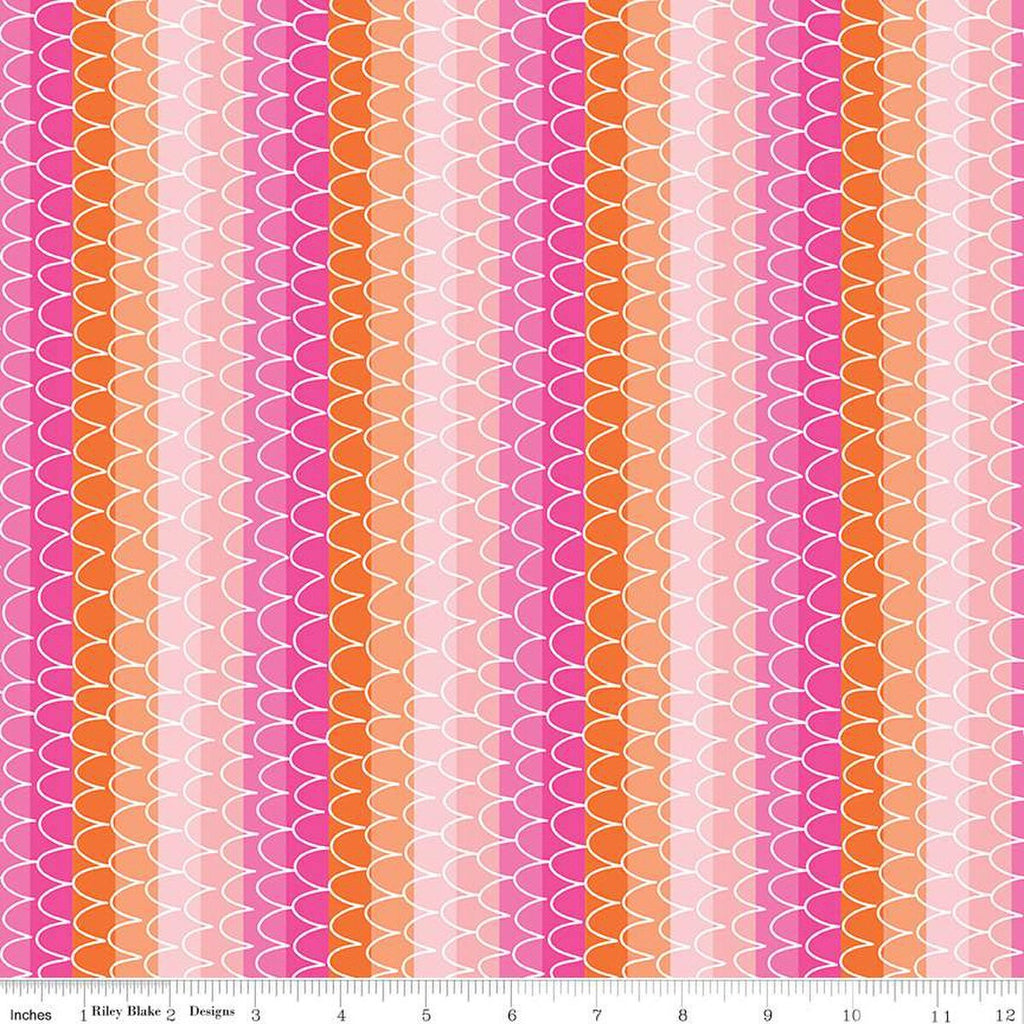 SALE Mer-Mazing Scale Stripes C14192 Pink by Riley Blake Designs - Scallops Stripe Striped - Quilting Cotton Fabric