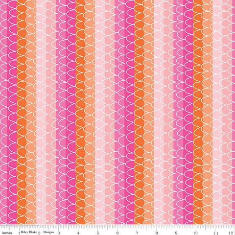 SALE Mer-Mazing Scale Stripes C14192 Pink by Riley Blake Designs - Scallops Stripe Striped - Quilting Cotton Fabric