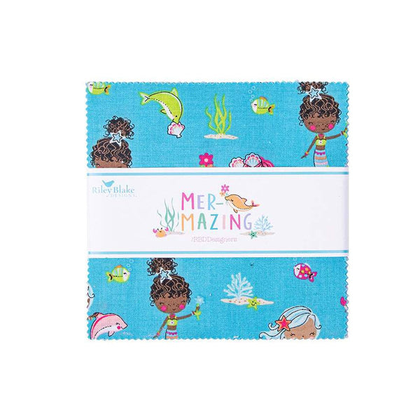 Mer-Mazing Charm Pack 5" Stacker Bundle - Riley Blake Designs - 42 piece Precut Pre cut - Mermaids - Quilting Cotton Fabric