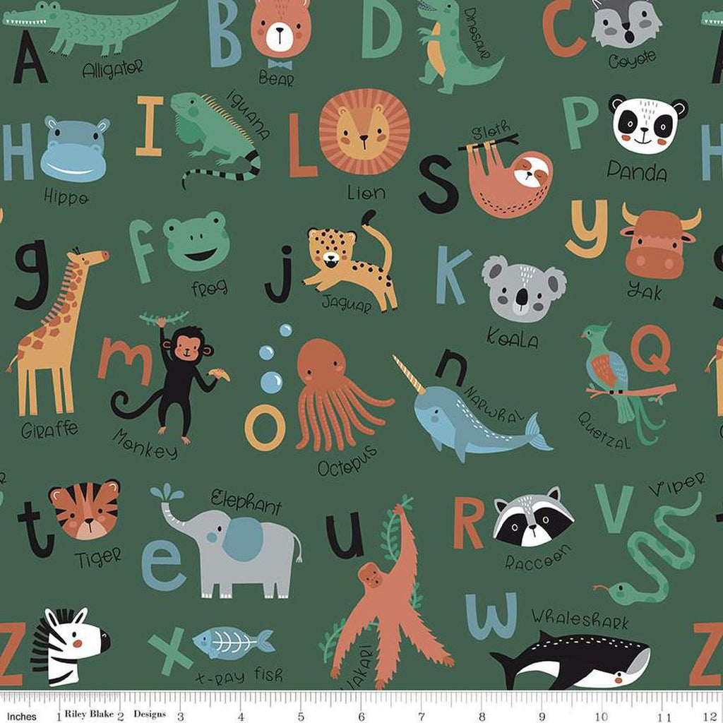 Alphabet Zoo Main C14090 Forest by Riley Blake Designs - Letters Animals - Quilting Cotton Fabric