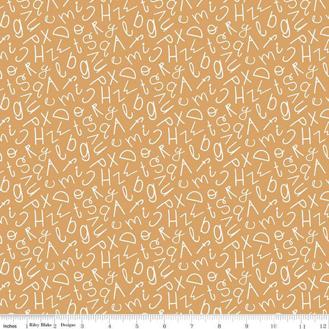 Fat Quarter End of Bolt Piece - Alphabet Zoo Alphabet Soup C14093 Gold by Riley Blake Designs - Tossed Letters - Quilting Cotton Fabric