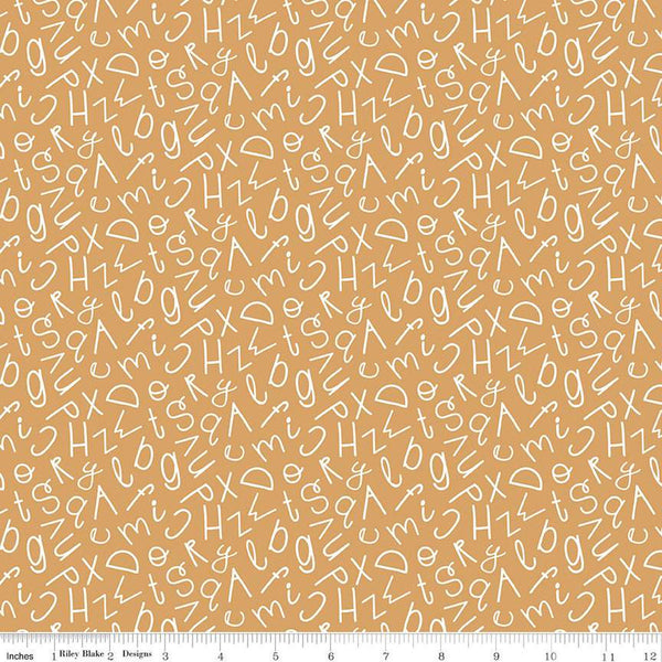 Fat Quarter End of Bolt Piece - Alphabet Zoo Alphabet Soup C14093 Gold by Riley Blake Designs - Tossed Letters - Quilting Cotton Fabric