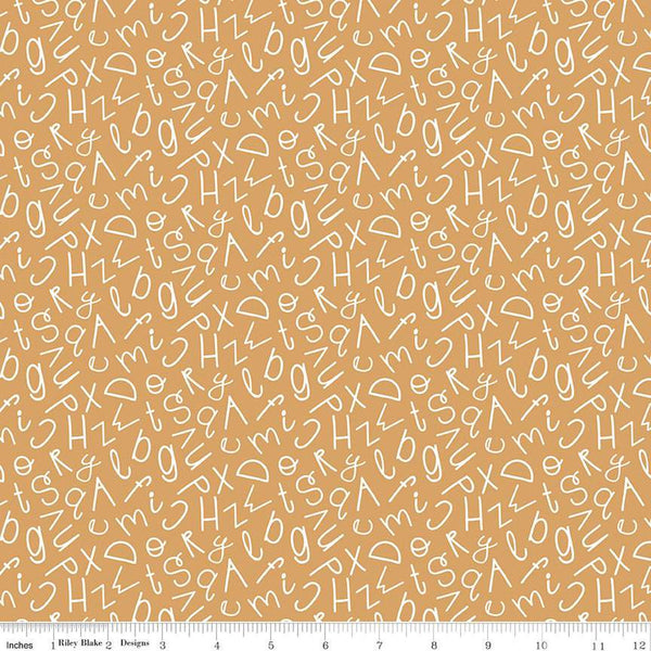18" End of Bolt Piece - Alphabet Zoo Alphabet Soup C14093 Gold by Riley Blake Designs - Tossed Letters - Quilting Cotton Fabric