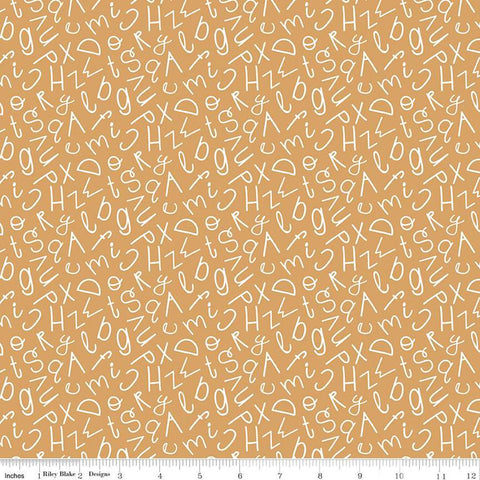 18" End of Bolt Piece - Alphabet Zoo Alphabet Soup C14093 Gold by Riley Blake Designs - Tossed Letters - Quilting Cotton Fabric