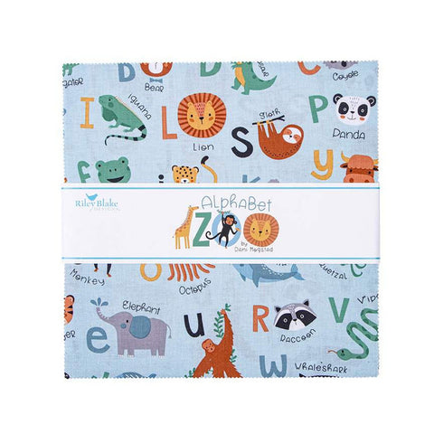 SALE Alphabet Zoo Layer Cake 10" Stacker Bundle - Riley Blake Designs - 42 piece Precut Pre cut - Animals Letters - Quilting Cotton Fabric