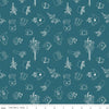 19" End of Bolt Piece Afternoon Tea Sketches C14031 Colonial Blue Riley Blake Designs Teapots Teacups Tea Bag Flowers Quilting Cotton Fabric