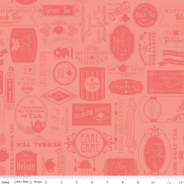 SALE Afternoon Tea Labels C14032 Salmon - Riley Blake Designs - Text Tone-on-Tone - Quilting Cotton Fabric