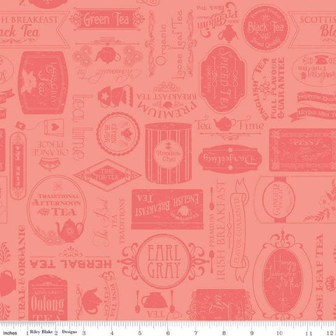 Afternoon Tea Labels C14032 Salmon - Riley Blake Designs - Text Tone-on-Tone - Quilting Cotton Fabric
