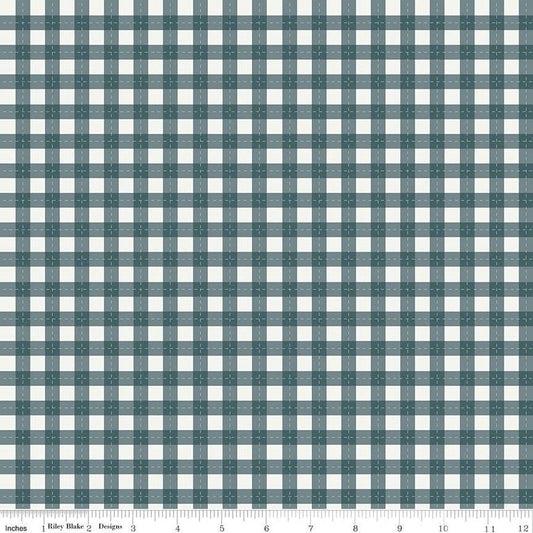 Afternoon Tea PRINTED Gingham C14035 Cape Verde - Riley Blake Designs - Check Checks with Cream - Quilting Cotton Fabric