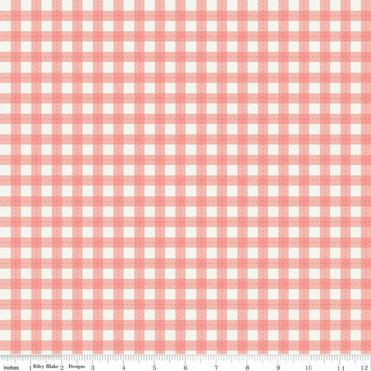 31" End of Bolt - Afternoon Tea PRINTED Gingham C14035 Lipstick - Riley Blake Designs - Check Checks with Cream - Quilting Cotton Fabric