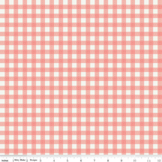Fat Quarter End of Bolt - Afternoon Tea PRINTED Gingham C14035 Lipstick - Riley Blake Designs - Check Checks - Quilting Cotton Fabric