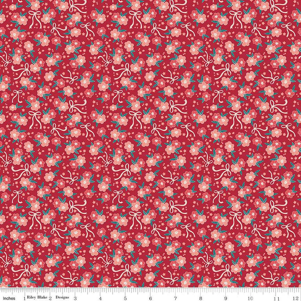 Afternoon Tea Floral C14036 Redwood by Riley Blake Designs - Flowers Ribbons - Quilting Cotton Fabric