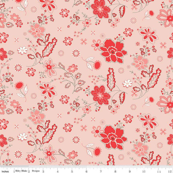 Fat Quarter End of Bolt - I Love Us Main C13960 Blush by Riley Blake - Valentine's Day Valentines Floral Flowers - Quilting Cotton Fabric