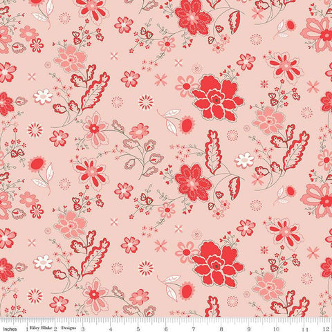 Fat Quarter End of Bolt - I Love Us Main C13960 Blush by Riley Blake - Valentine's Day Valentines Floral Flowers - Quilting Cotton Fabric