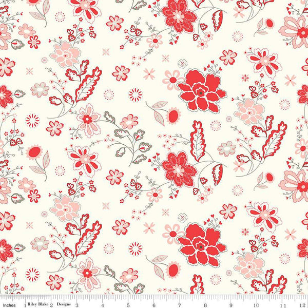 I Love Us Main C13960 Cream by Riley Blake Designs - Valentine's Day Valentines Floral Flowers - Quilting Cotton Fabric