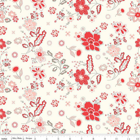 SALE I Love Us Main C13960 Cream by Riley Blake Designs - Valentine's Day Valentines Floral Flowers - Quilting Cotton Fabric