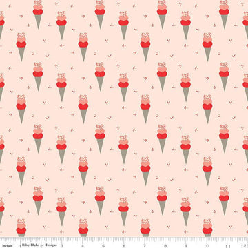 SALE I Love Us Cones C13961 Ballerina - Riley Blake Designs - Valentine's Day Valentines Ice Cream Cones - Quilting Cotton Fabric
