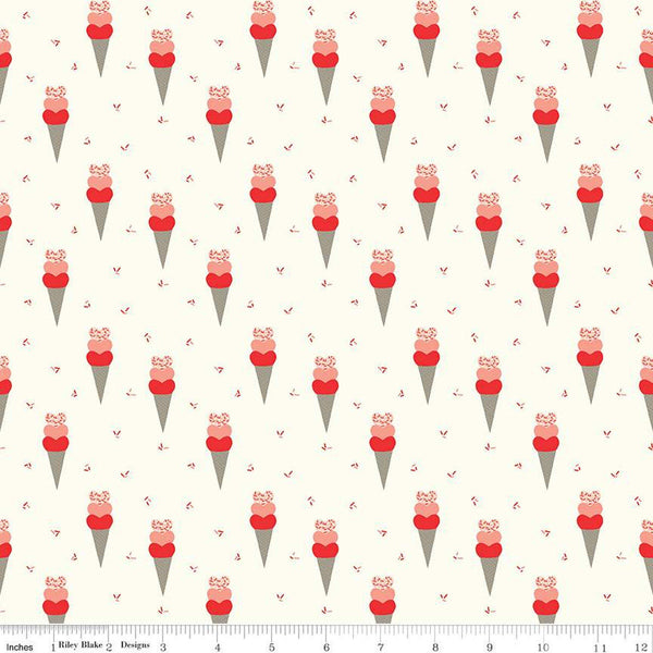 Fat Quarter End of Bolt - SALE I Love Us Cones C13961 Cream by Riley Blake Designs - Valentine's Day Ice Cream Cones - Quilting Cotton