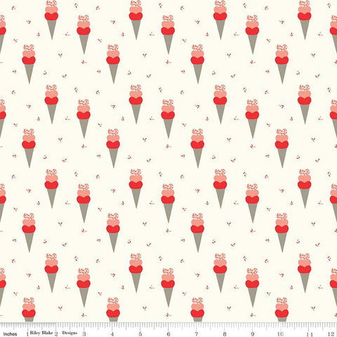 Fat Quarter End of Bolt - SALE I Love Us Cones C13961 Cream by Riley Blake Designs - Valentine's Day Ice Cream Cones - Quilting Cotton