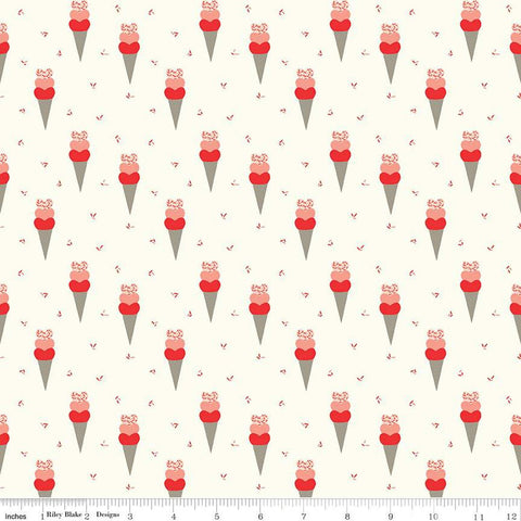 SALE I Love Us Cones C13961 Cream by Riley Blake Designs - Valentine's Day Valentines Ice Cream Cones - Quilting Cotton Fabric