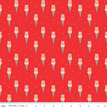 Fat Quarter End of Bolt - CLEARANCE I Love Us Cones C13961 Red by Riley Blake - Valentine's Day Valentines Ice Cream Cones - Quilting Cotton