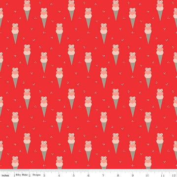 25" End of Bolt - CLEARANCE I Love Us Cones Red Ice Cream Valentine Fabric - C13961 - Riley Blake Quilting Cotton Fabric