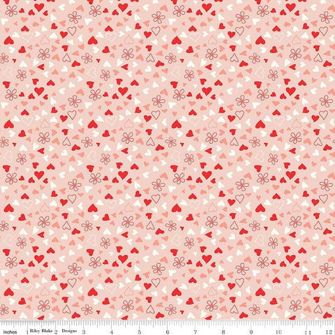 I Love Us Scattered Hearts C13964 Blush by Riley Blake Designs - Valentine's Day Valentines Hearts Daisies - Quilting Cotton Fabric