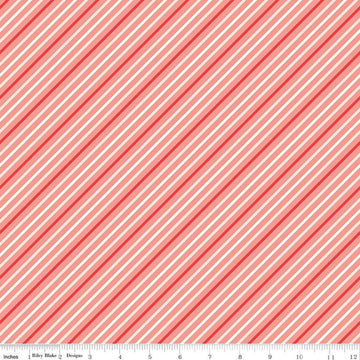 SALE I Love Us Stripes C13966 Coral - Riley Blake Designs - Valentine's Day Valentines Diagonal Stripe Striped - Quilting Cotton Fabric