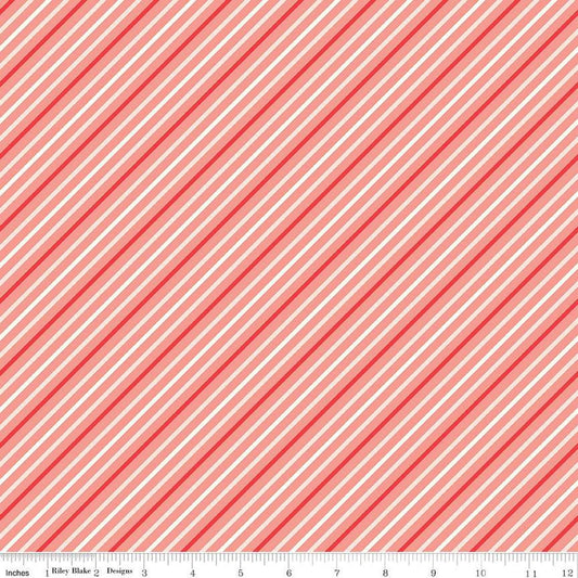 DEAL I Love Us Stripes C13966 Coral - Riley Blake Designs - Valentine's Day Valentines Diagonal Stripe Striped - Quilting Cotton Fabric