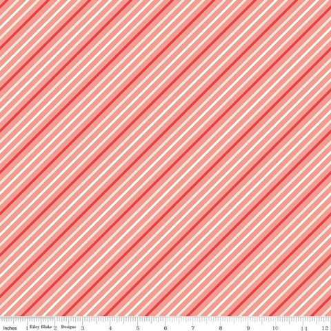SALE I Love Us Stripes C13966 Coral by Riley Blake Designs - Valentine's Day Valentines Diagonal Stripe Striped - Quilting Cotton Fabric
