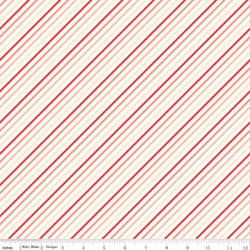SALE I Love Us Stripes C13966 Cream - Riley Blake Designs - Valentine's Day Valentines Diagonal Stripe Striped - Quilting Cotton Fabric