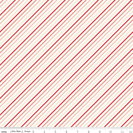 DEAL I Love Us Stripes C13966 Cream - Riley Blake Designs - Valentine's Day Valentines Diagonal Stripe Striped - Quilting Cotton Fabric