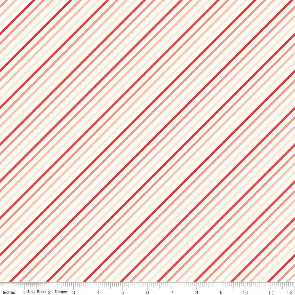 I Love Us Stripes C13966 Cream by Riley Blake Designs - Valentine's Day Valentines Diagonal Stripe Striped - Quilting Cotton Fabric