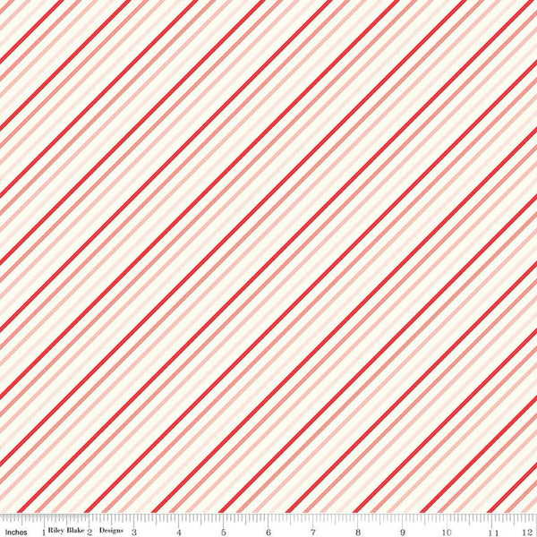 SALE I Love Us Stripes C13966 Cream by Riley Blake Designs - Valentine's Day Valentines Diagonal Stripe Striped - Quilting Cotton Fabric