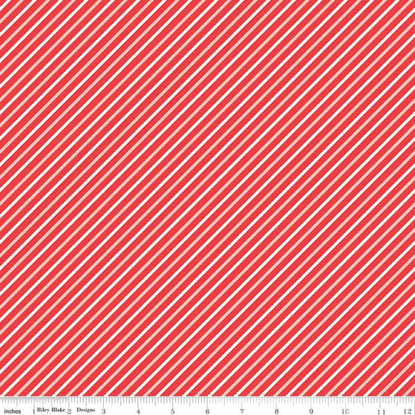 SALE I Love Us Stripes C13966 Red by Riley Blake Designs - Valentine's Day Valentines Diagonal Stripe Striped - Quilting Cotton Fabric