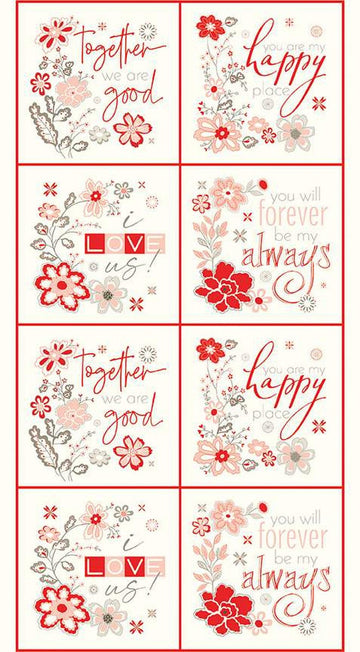 I Love Us Panel P13970 - Riley Blake Designs - Valentine's Day Valentines Flowers Hearts Sayings Text - Quilting Cotton Fabric