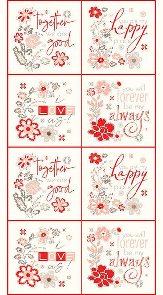 SALE I Love Us Panel P13970 by Riley Blake Designs - Valentine's Day Valentines Flowers Hearts Sayings Text - Quilting Cotton Fabric