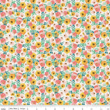 SALE Spring Gardens Floral C14112 Cream - Riley Blake Designs - Flowers Leaves - Quilting Cotton Fabric