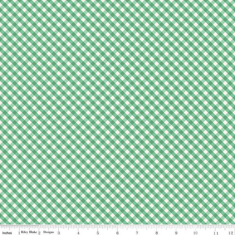 17" End of Bolt - Spring Gardens PRINTED Gingham C14114 Green by Riley Blake Designs - Diagonal Checks Cream/Green - Quilting Cotton Fabric